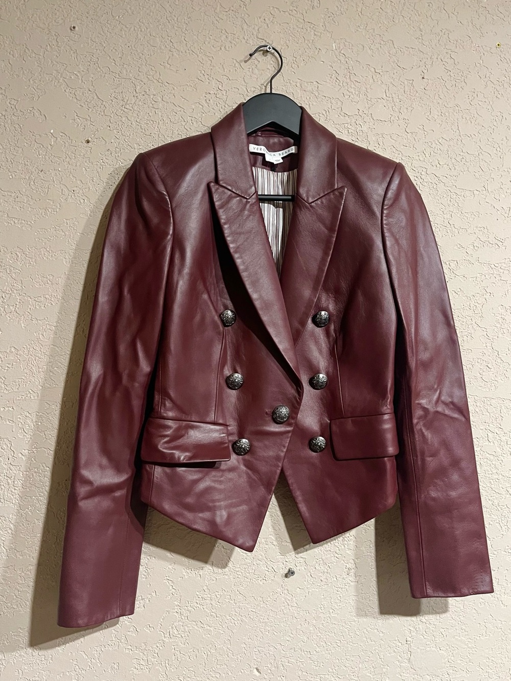 Veronica Beard | Cooke Lamb Leather Blazer In Burgundy Size: 0